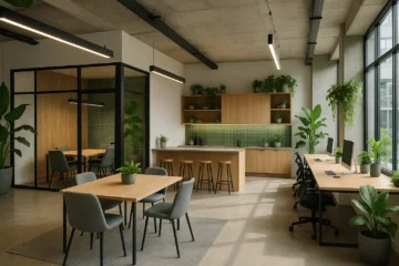 Gedeelde werkruimte in een modern bedrijvencentrum met vergaderruimtes, keuken en flexplekken — ideaal voor startups die kosten willen besparen en willen groeien.